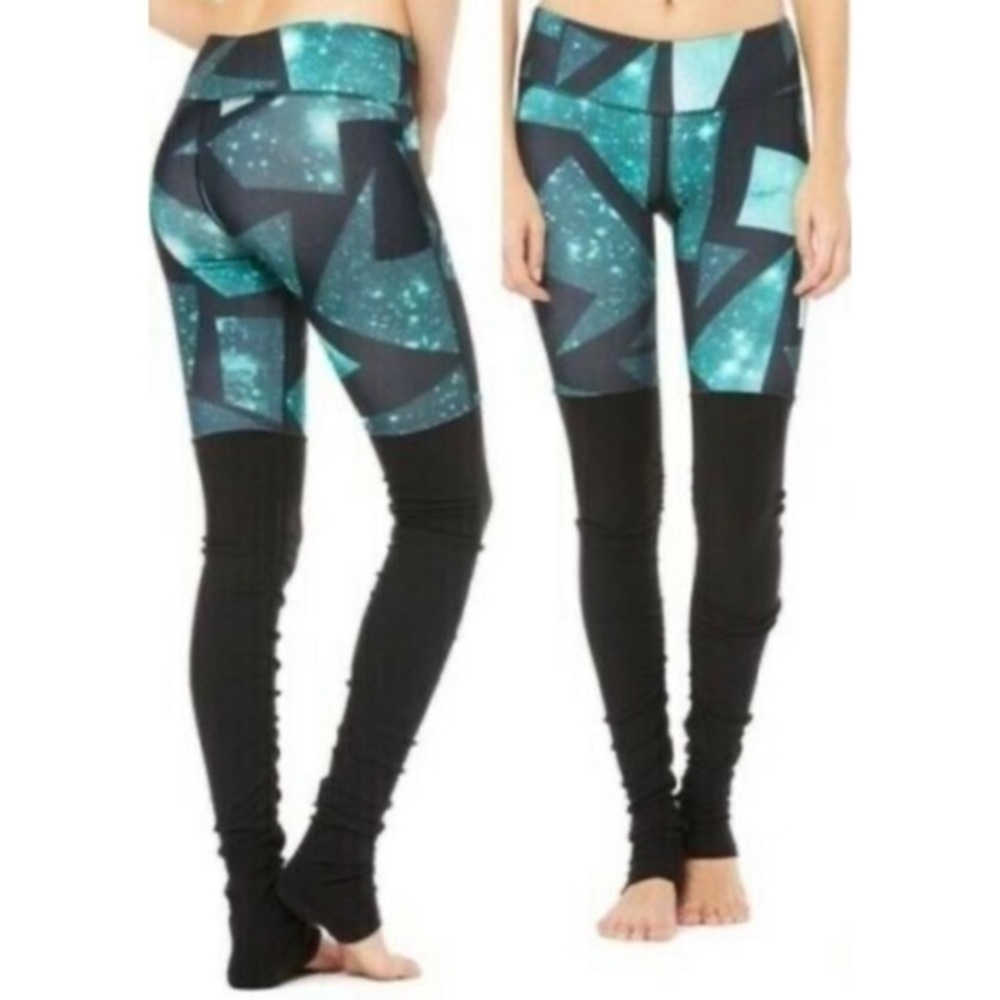 Alo Yoga Goddess Printed‎ Ribbed Leggings Green Space Size Small